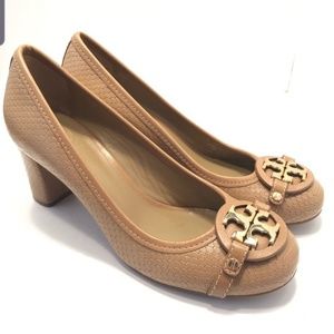 Tory Burch Aeden Mid Heel Snake Print leather pump